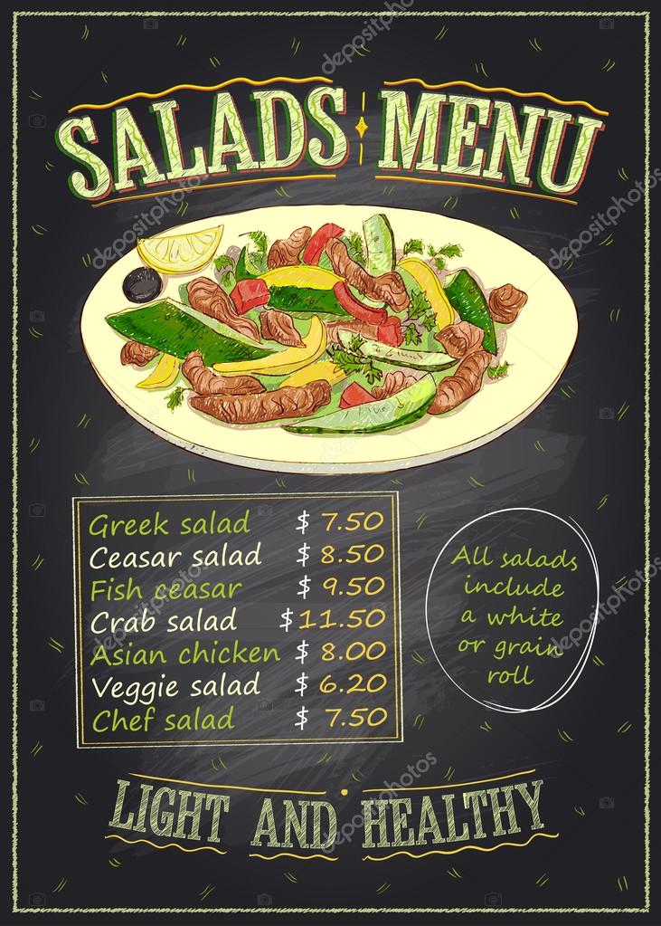 Salads Menu List Chalkboard Design With Vegetables And Meat Salad Salads Menu List Chalkboard Design With Vegetables And Meat Salad