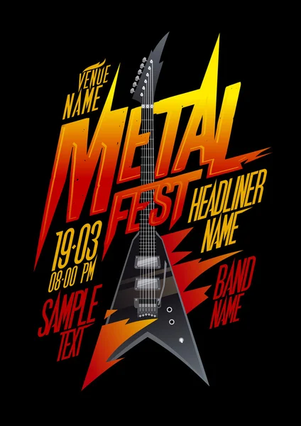 Design d'affiche de fête en métal avec guitare électro vintage de style v — Image vectorielle