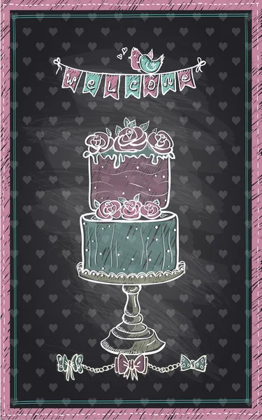 Доска вручную нарисовал знак приглашения на день свадьбы, ребенка или сладкая вечеринка — стоковый вектор