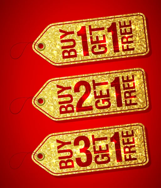 Golden label tags - buy one get one free — Stock Vector