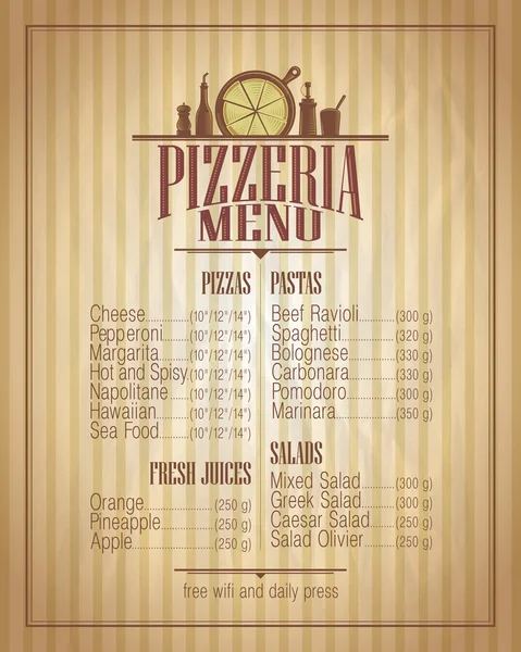 Lista menu pizzeria design, stile retrò — Vettoriale Stock