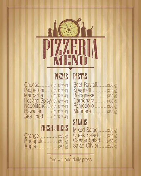 Pizzerie menu seznam design, retro styl — Stockový vektor