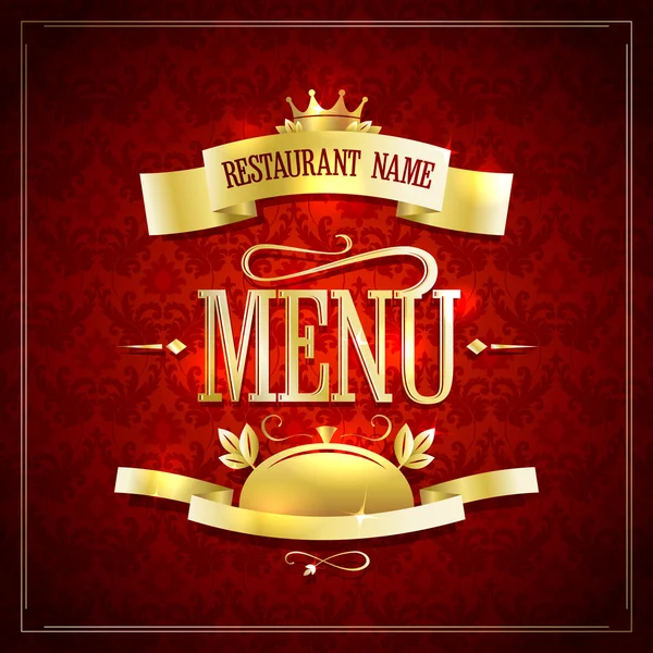 Menu restaurant design avec rubans dorés et gros titres — Image vectorielle