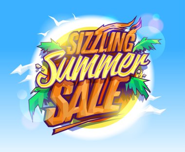 Sizzling summer sale, hot tropical design clipart
