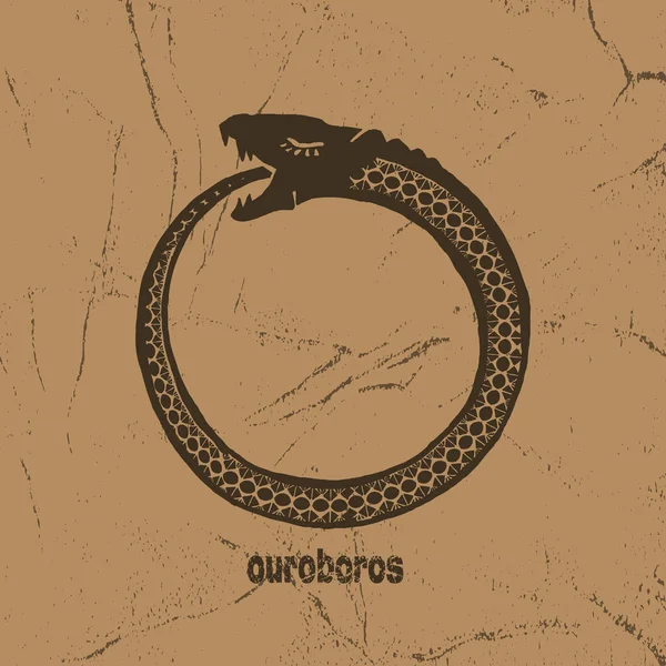 Ouroboros Vektor Schriftzug Kreis Schlange Esoterisches Symbol Für Die Ewigkeit — Stockvektor