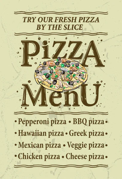 Liste Menus Pizza Avec Pizza Entière Maquette Vectorielle Style Vintage — Image vectorielle