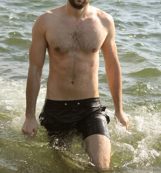 Young Man Body Sea Water Topless — Stock Photo, Image