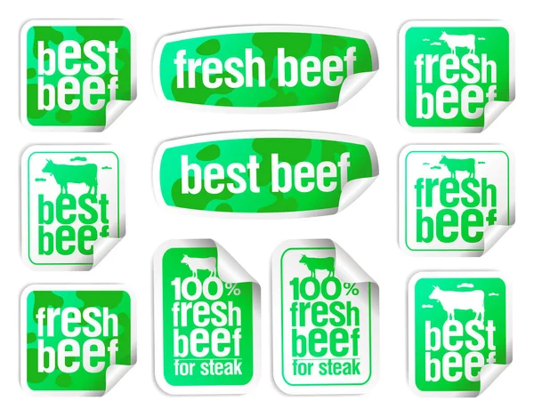 Conjunto Vectores Pegatinas Carne Mejor Carne Res Carne Fresca Etc — Vector de stock