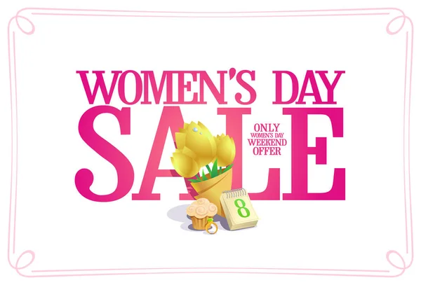 Women Day Sale Vector Poster Template Holiday Weekend Offer Banner — Stock Vector