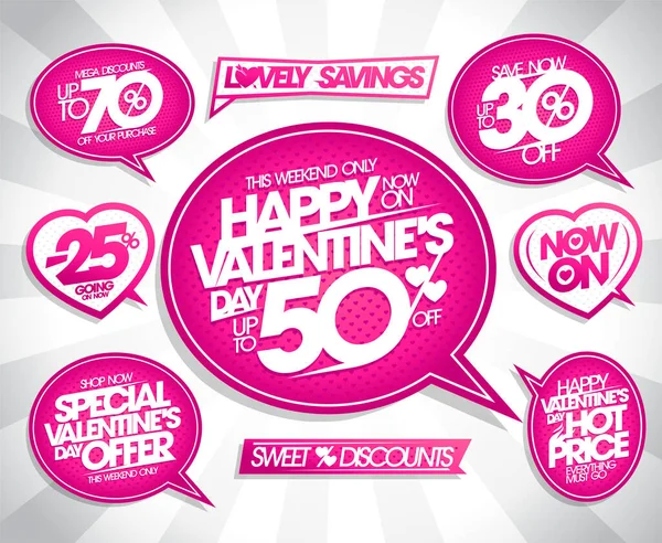 Valentine Day Sale Stickers Collection Holiday Offer Special Offer Mega — Stock Vector