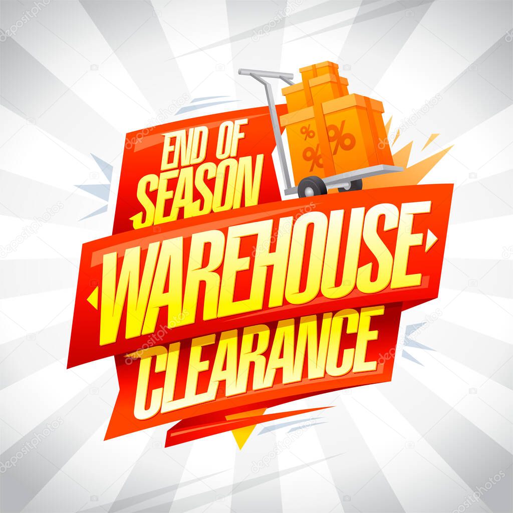 End of season warehouse clearance poster template with boxes on a big shopping cart