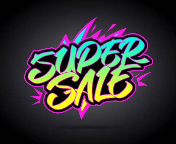 Super Verkoop Enorme Kortingen Banner Sjabloon Graffiti Straat Stijl Belettering — Stockvector