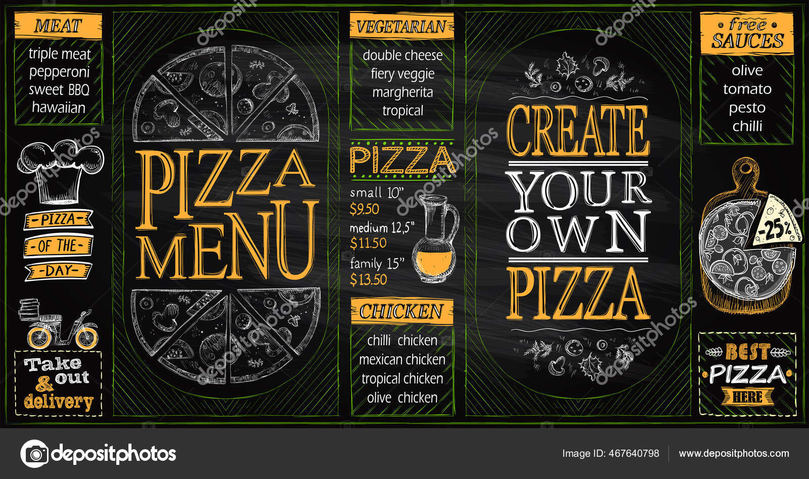 Pizza Menu Chalkboard Set Template Create Your Own Pizza Pizza Stock