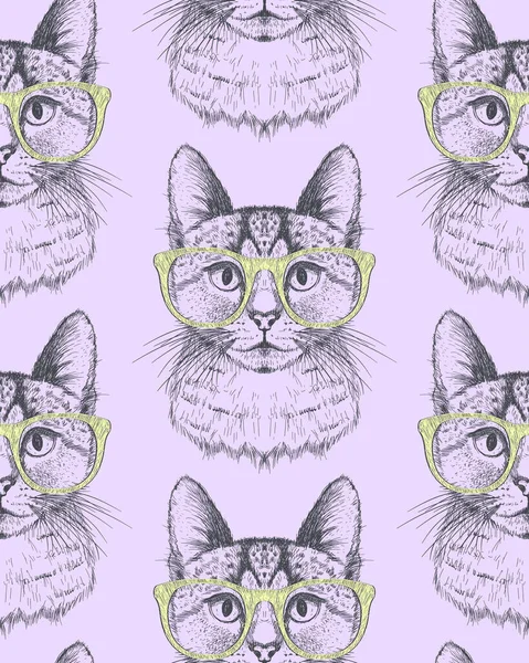 Nahtloses Muster Mit Katzenbrille Grafischer Vektorhintergrund — Stockvektor