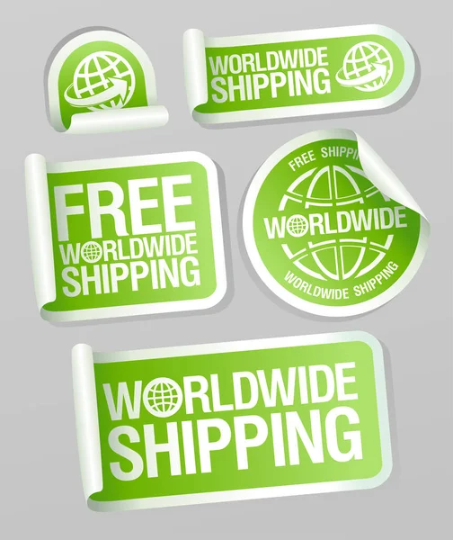 Worldwide Shipping Free Worldwide Shipping Vector Stickers Set — Stock Vector