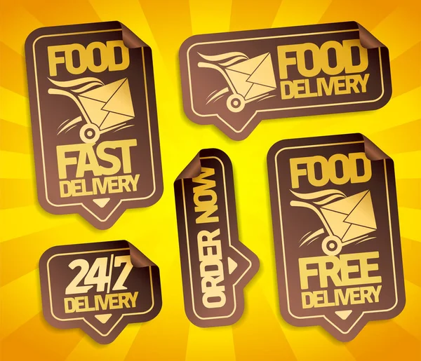 Food Delivery Vector Stickers Set Food Box Fast Truck — Stock Vector