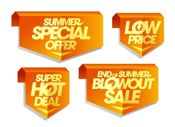 Vector Summer Sale Symbols Vector Set Καλοκαιρινή Ειδική Προσφορά Χαμηλή — Διανυσματικό Αρχείο