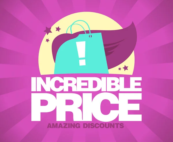 Incredible Price Amazing Discounts Vector Sale Poster Mockup Shopping Bag — Stockový vektor
