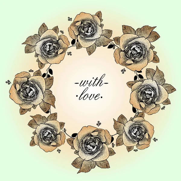 Grafische Ronde Bloemkader Met Rozen Vintage Stijl Vector Illustratie — Stockvector