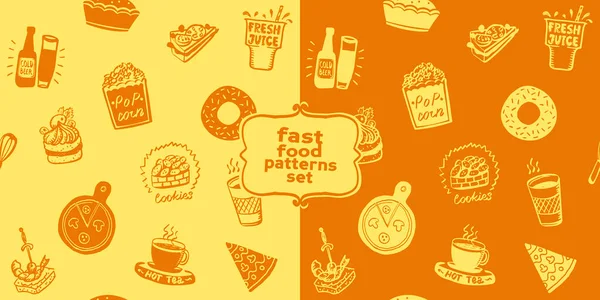 Fast Food Vector Naadloze Patronen Set Met Doodle Stijl Met — Stockvector