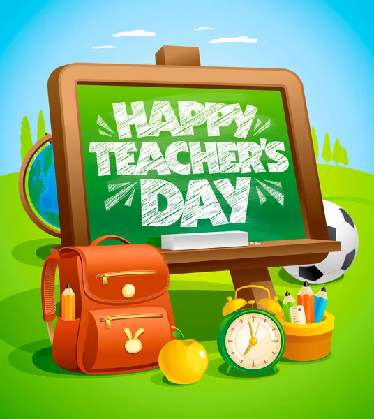 Happy Teacher Day Banner Vagy Kártya Sablon Zöld Táblával Egyéb — Stock Vector