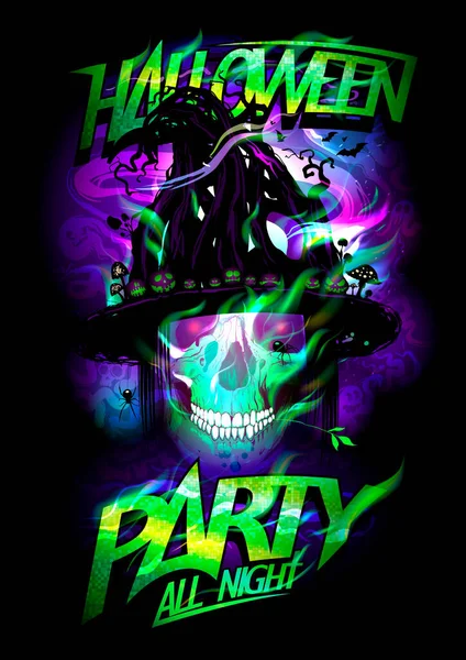 Halloween Fest Affisch Med Mystisk Häxa Skalle Inbjudningskort Eller Web — Stock vektor
