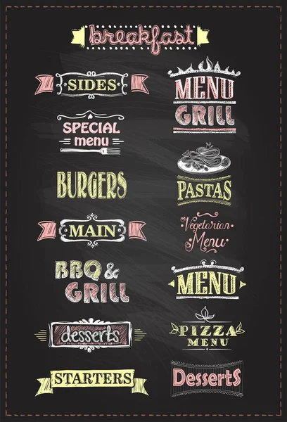 Titres Menu Assortis Avec Signes Éléments Graphiques Style Craie Symboles — Image vectorielle