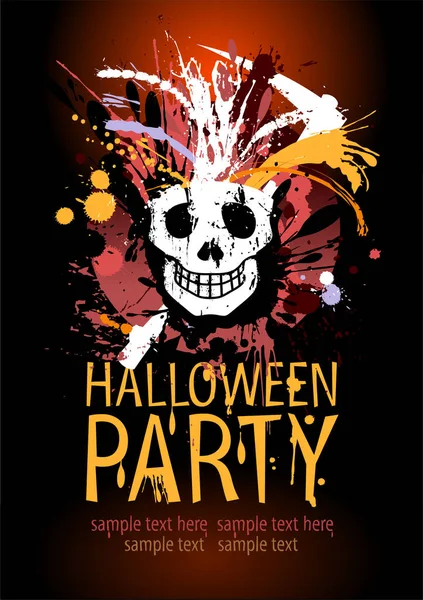 Halloween Parti Affisch Vektor Design Mall Med Grunge Skalle Färgade — Stock vektor