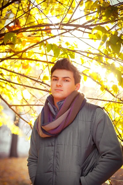 Joven hombre con estilo de pie bajo un árbol . — Foto de Stock