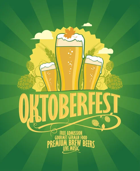 Oktoberfest design con birra e speranza . — Vettoriale Stock