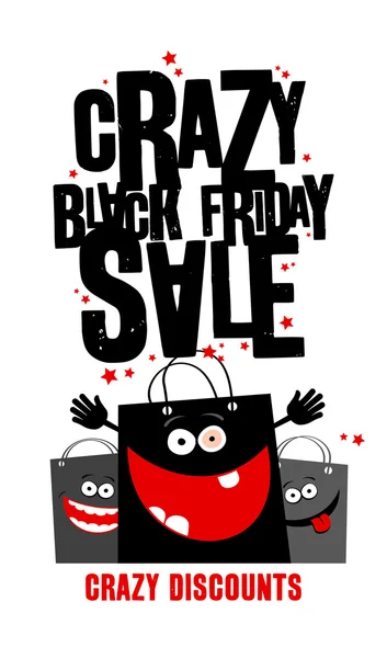 Crazy black friday sale design with bags. — Stock Vector