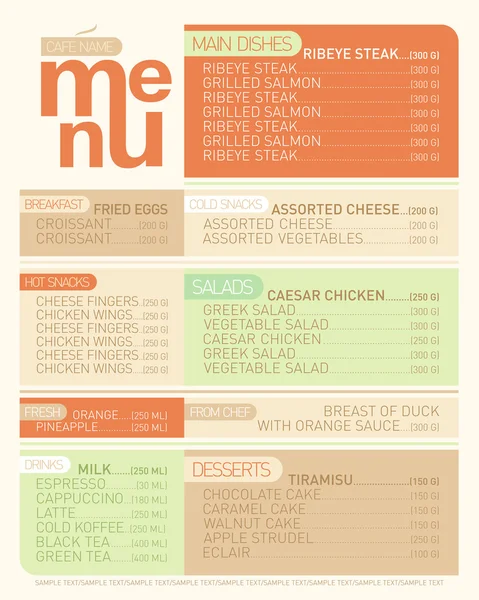 Moderní menu seznamu jídel. — Stockový vektor