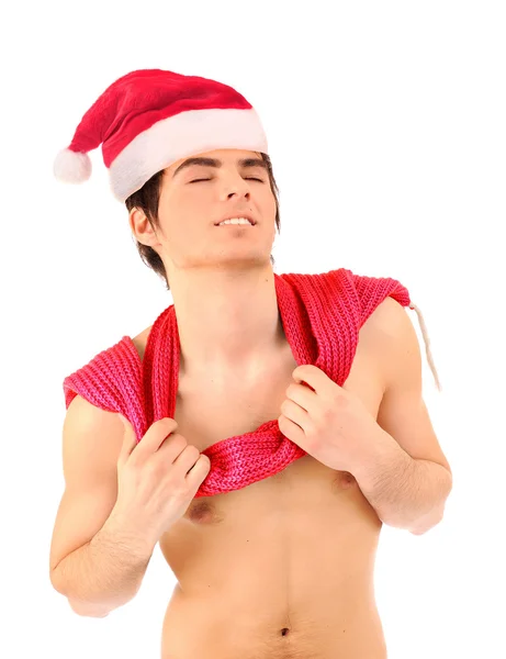 Man wearing a santa hat and scarf. — Stock Photo, Image