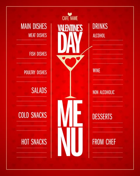 Sevgililer günü yemek listesi liste tasarım yemekler ve içecekler ile. — Stok Vektör