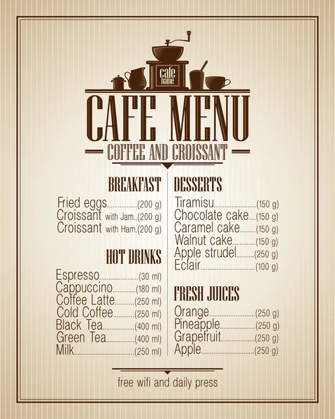 Cafe menu seznam s názvem nádobí, retro design. — Stockový vektor