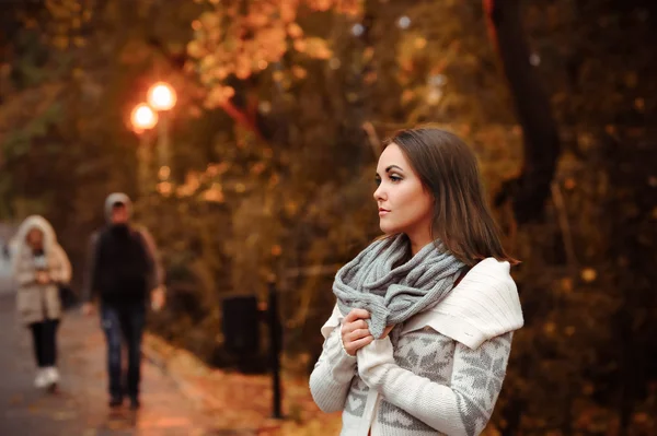 Young woman portrait autumn evening. — Stock Photo, Image