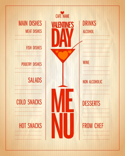 Lista de menu Dia dos Namorados com pratos e bebidas . — Vetor de Stock