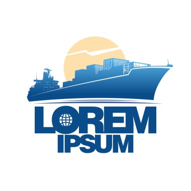 Kargo gemisi güneş logo karşı.