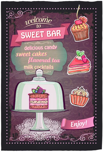 Zoete candy bar schoolbord menu ontwerp. — Stockvector