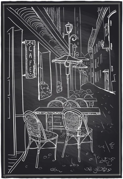 Croquis de craie de café de rue sur un tableau noir . — Image vectorielle