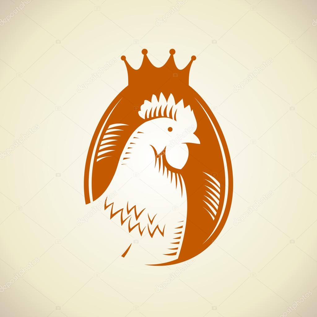 Hen silhouette against egg logo, royal quality food symbol.