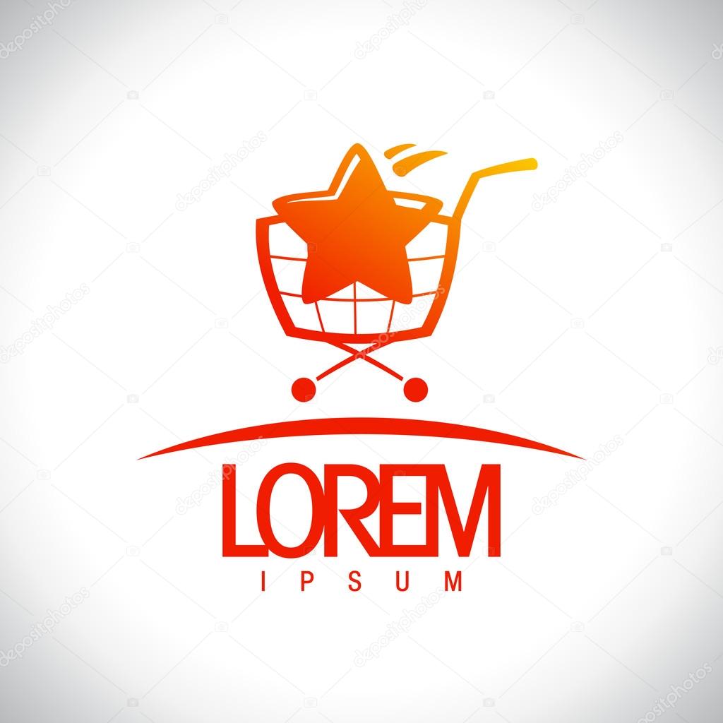 Supermarket shopping cart vector logo template.