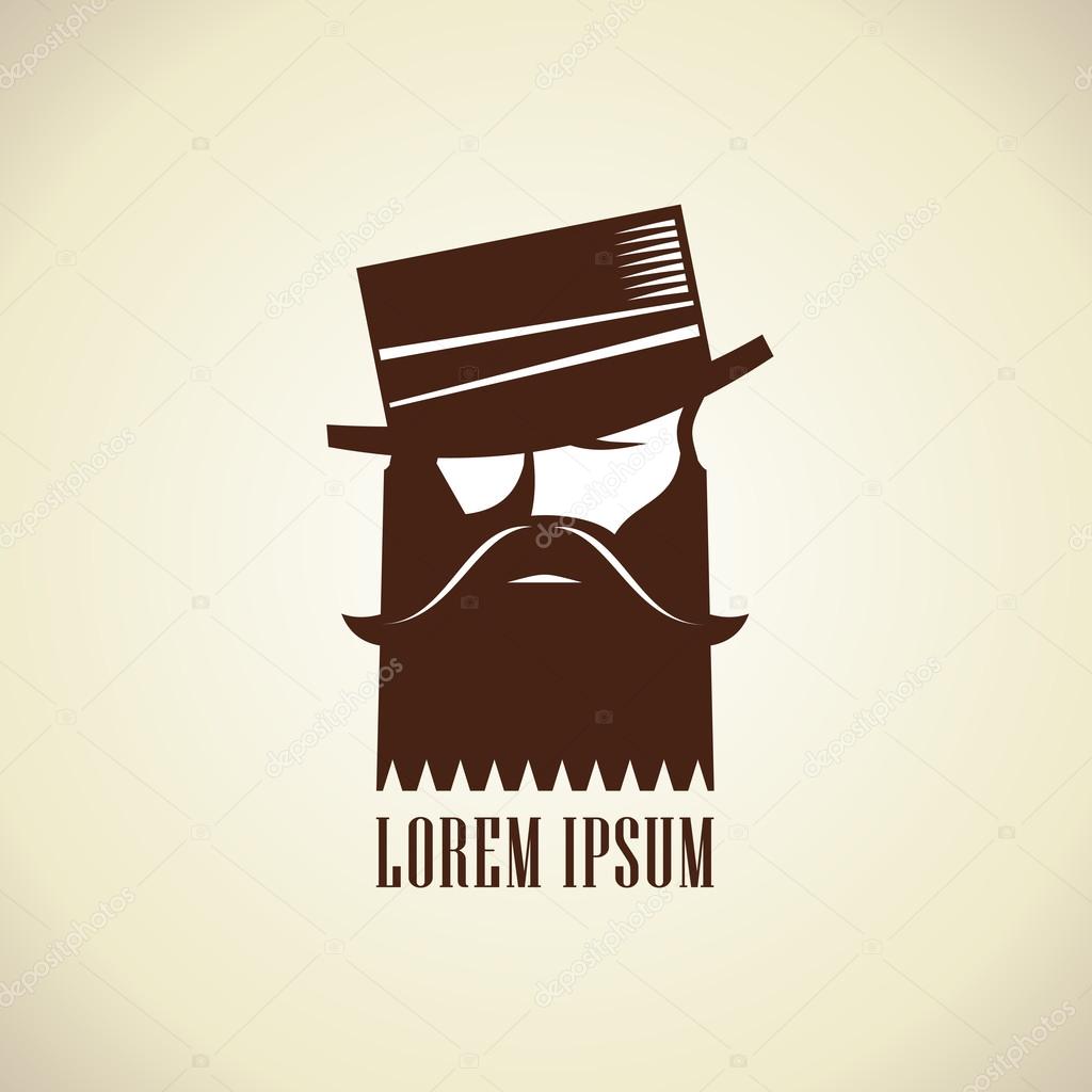Hipster man with beard and mustache logo.
