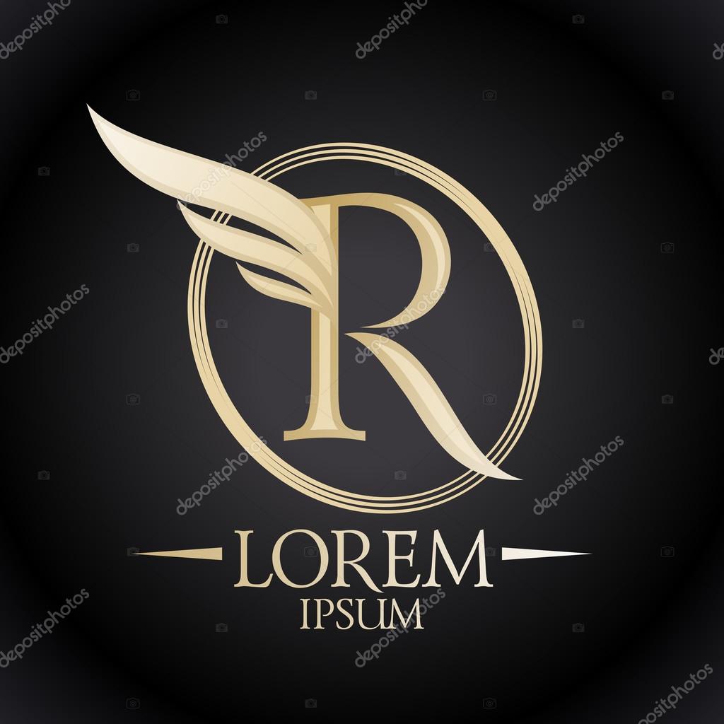 Elegant letter R with wing logo template.