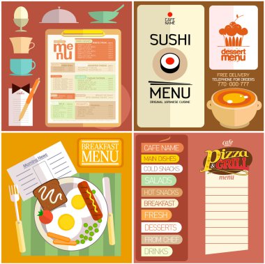 Düz tasarım Restoran Menü, web öğeleri, simgeler.