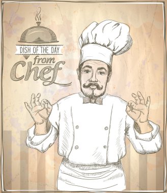 Graphic illustration of chef cook showing okay. vector