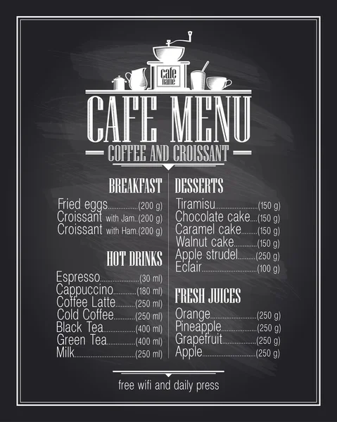 Tableau de bord café menu list design avec des plats nom . — Image vectorielle