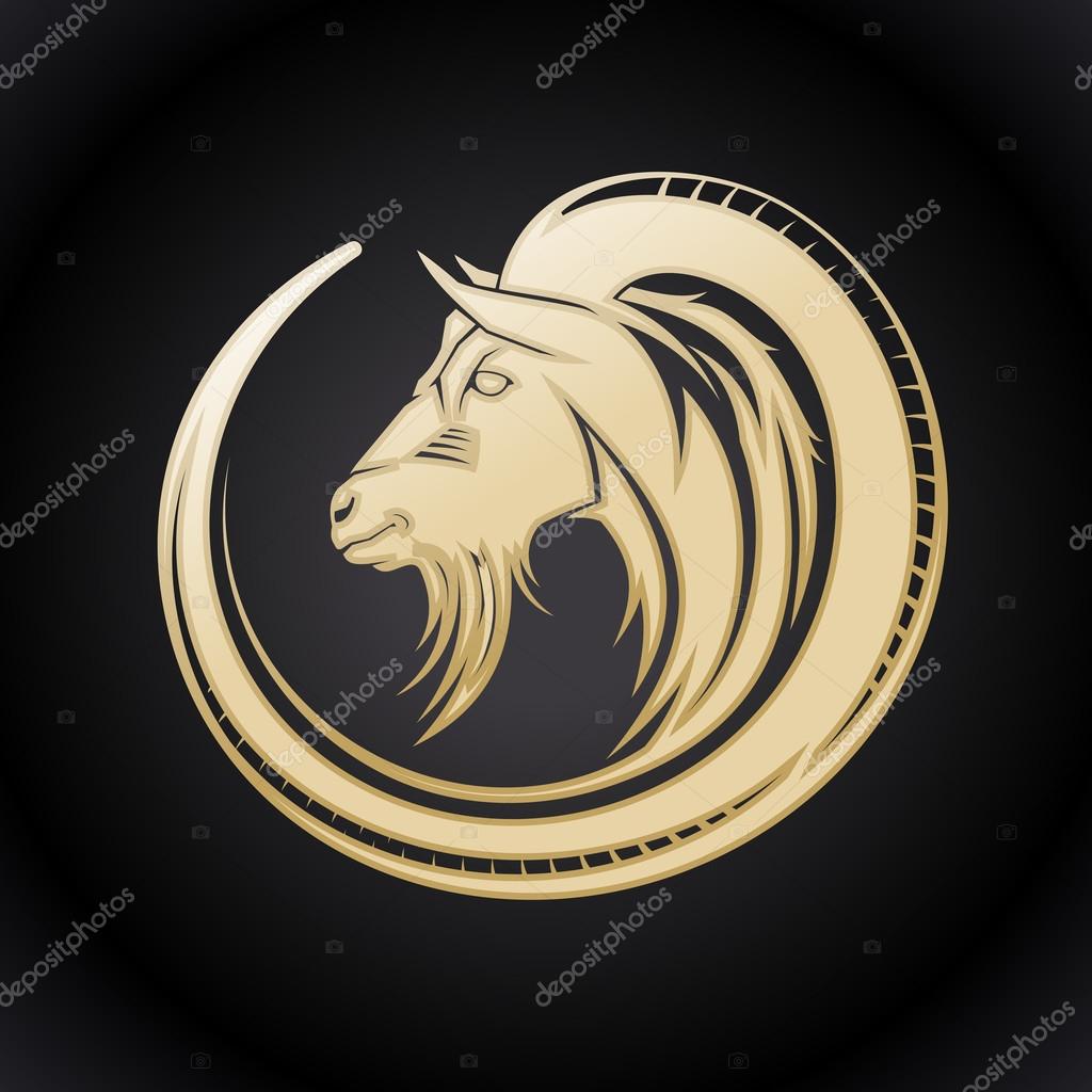 Gold goat in circle logo.