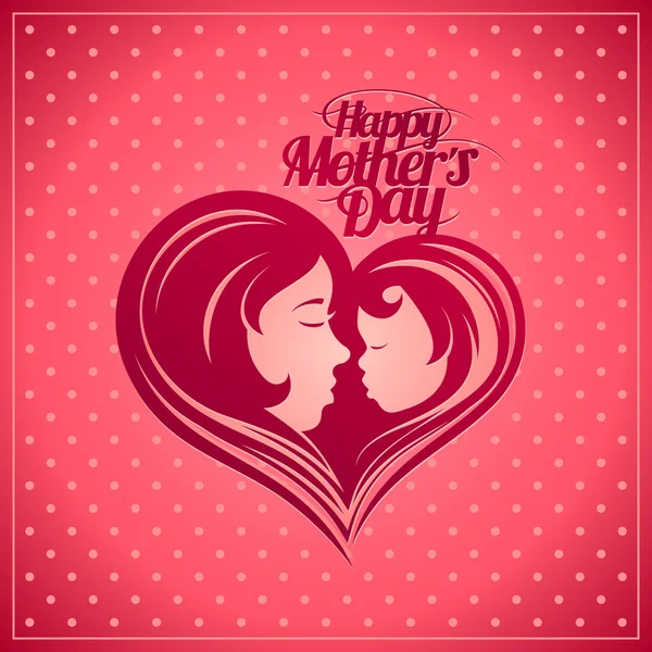 Happy Mother's Day card with mother and child silhouette. — Stock Vector