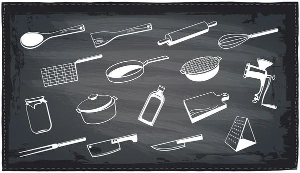 Keuken gebruiksvoorwerpen schoolbord ontwerp. — Stockvector
